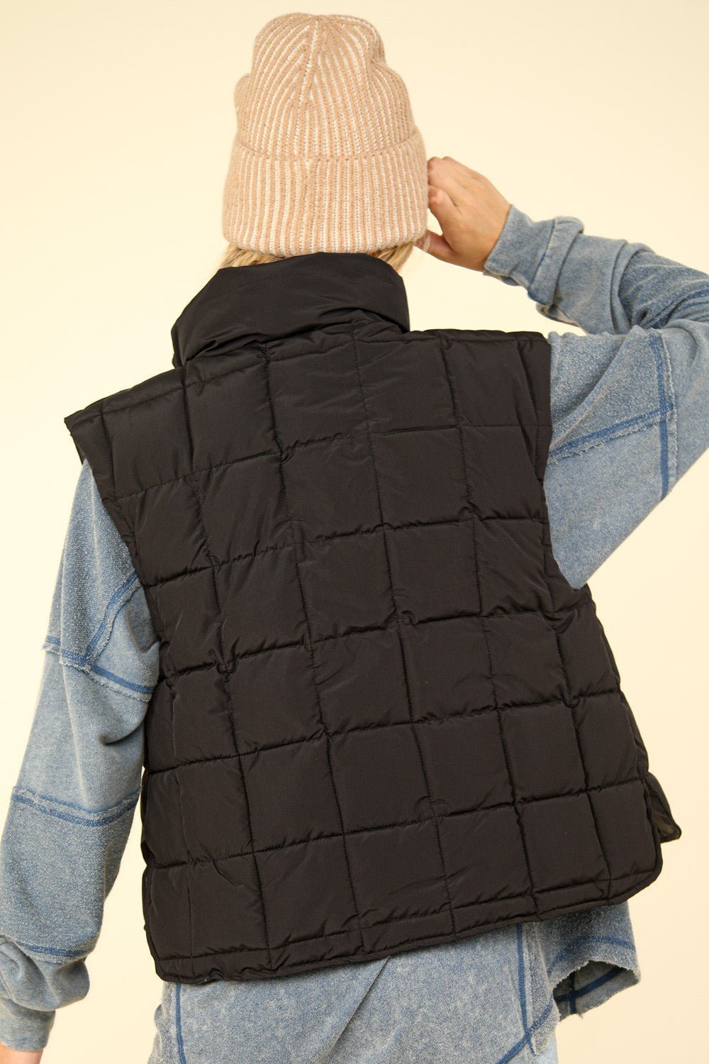 Zip Up Puffer Padded Warm Vest, Black