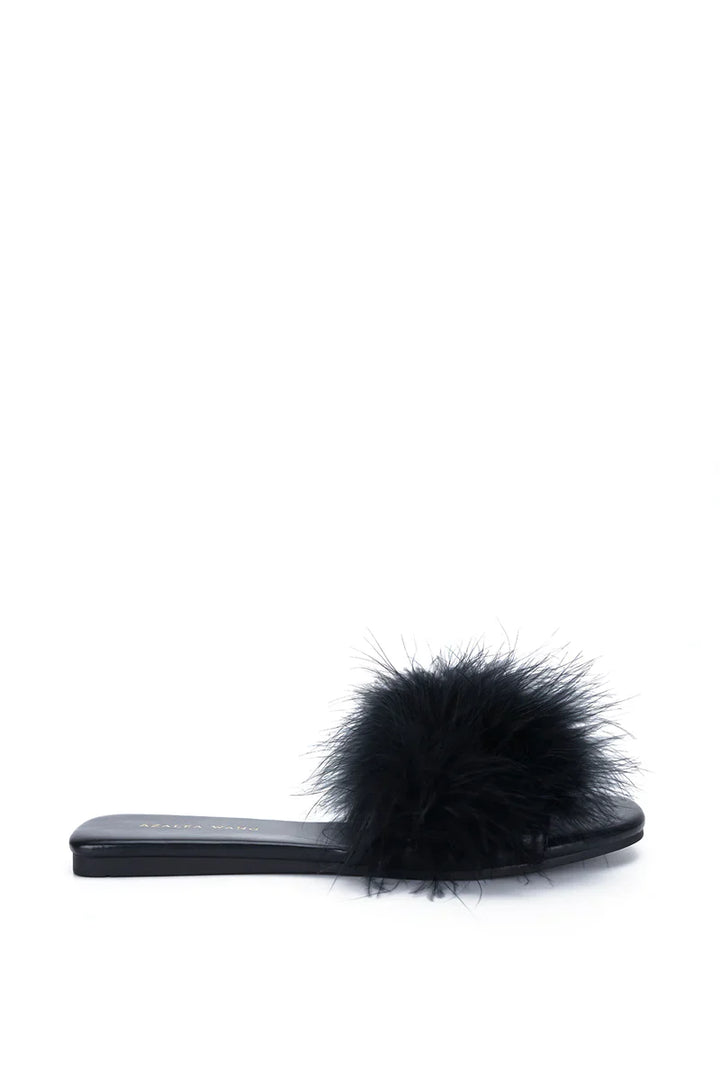 JANESSA-BLACK FLUFFY FLAT SANDAL