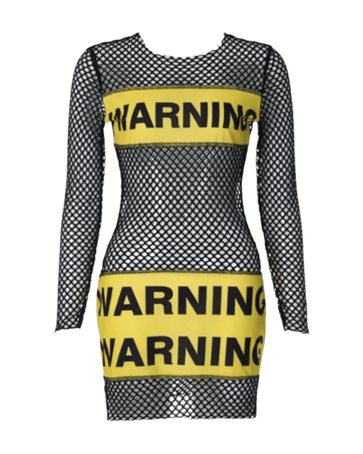 Warning Mesh Black Dress - 7Kouture