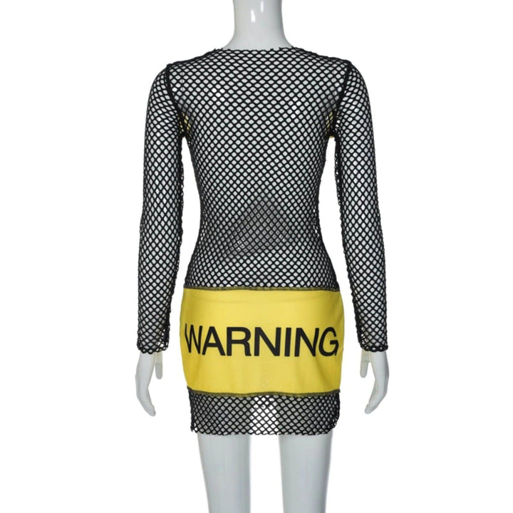 Warning Mesh Black Dress - 7Kouture