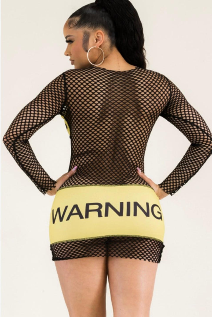 Warning Mesh Black Dress - 7Kouture