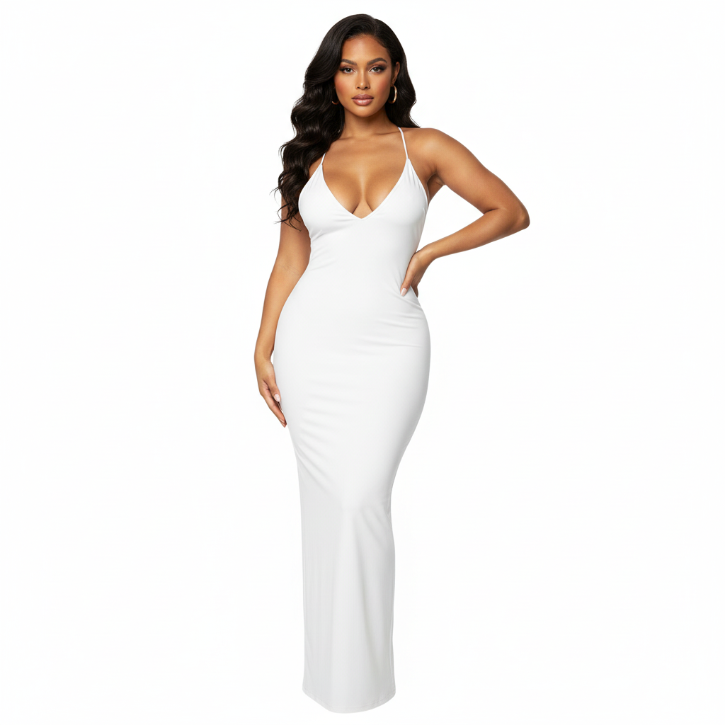 Form Fitting Maxi Dress - White