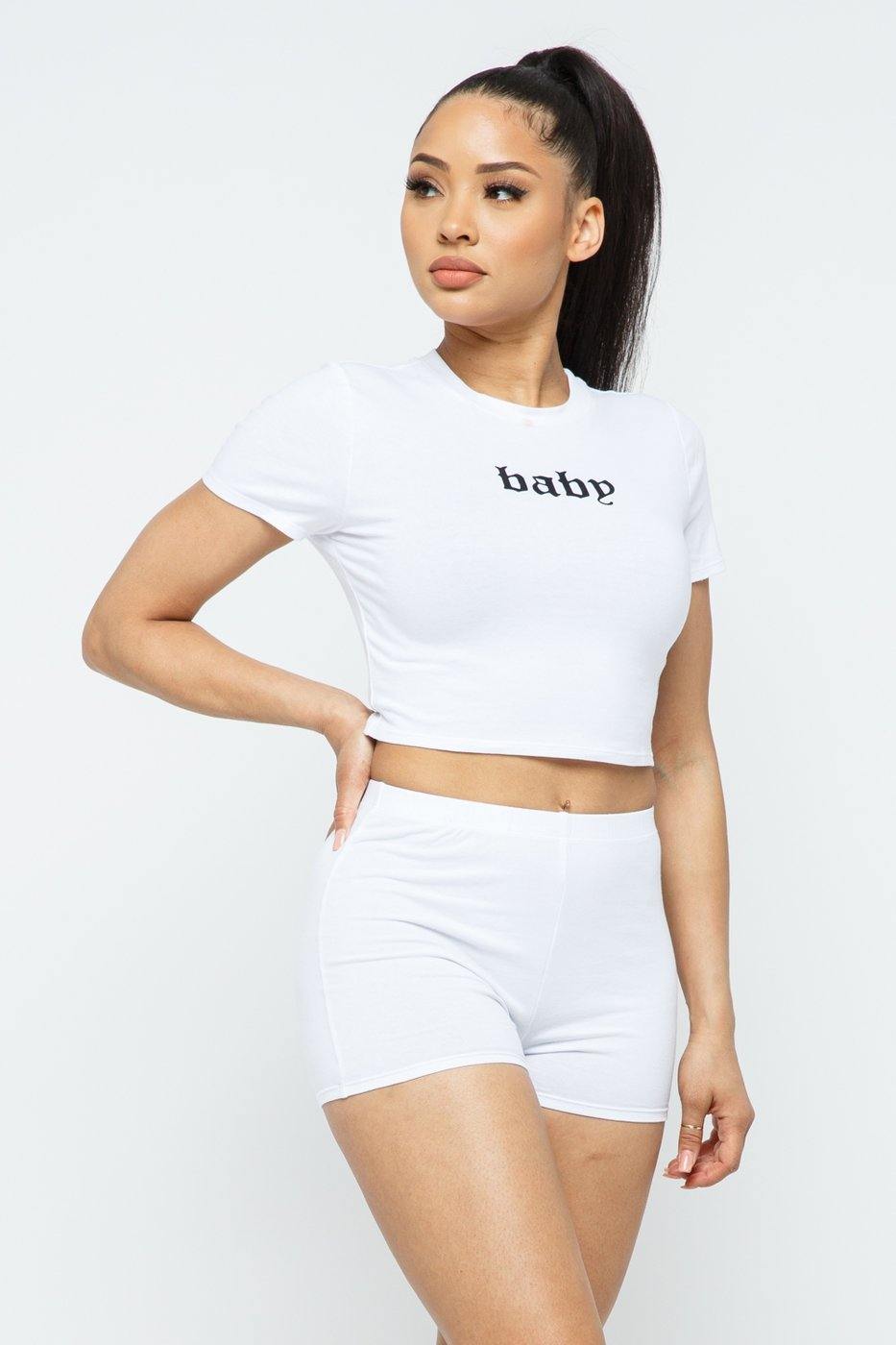 BABE Crop Top and Mini Shorts Set - White - 7Kouture