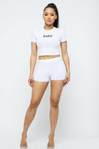 BABE Crop Top and Mini Shorts Set - White - 7Kouture