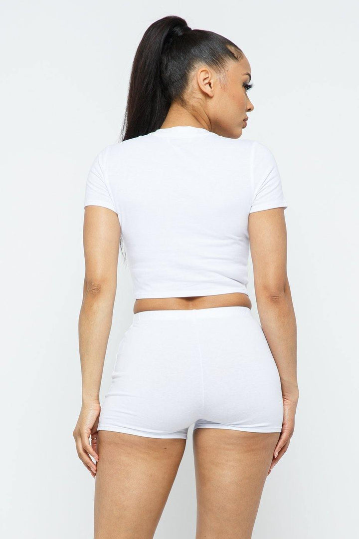 BABE Crop Top and Mini Shorts Set - White - 7Kouture