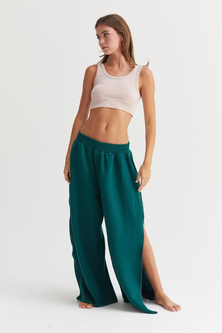 Wide-Leg Side Zipper Sweatpants