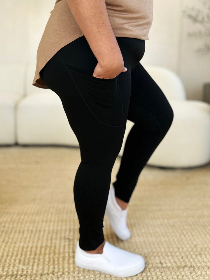 Wide Waistband Sports Leggings with pockets