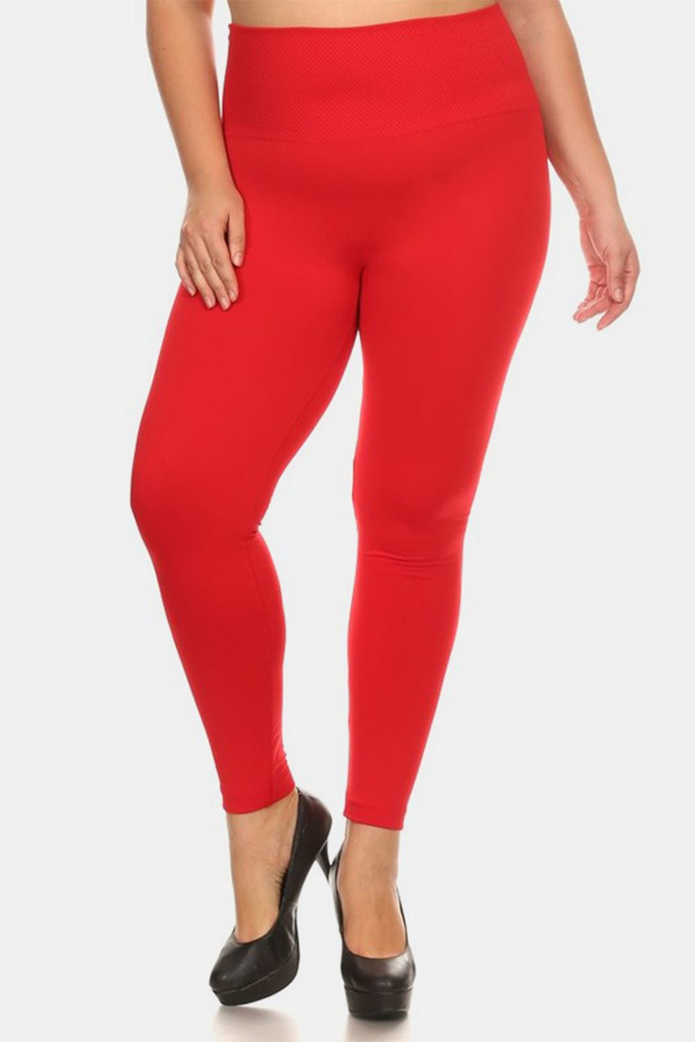 Full Size Seamless High Waist Fleece Leggings, Red