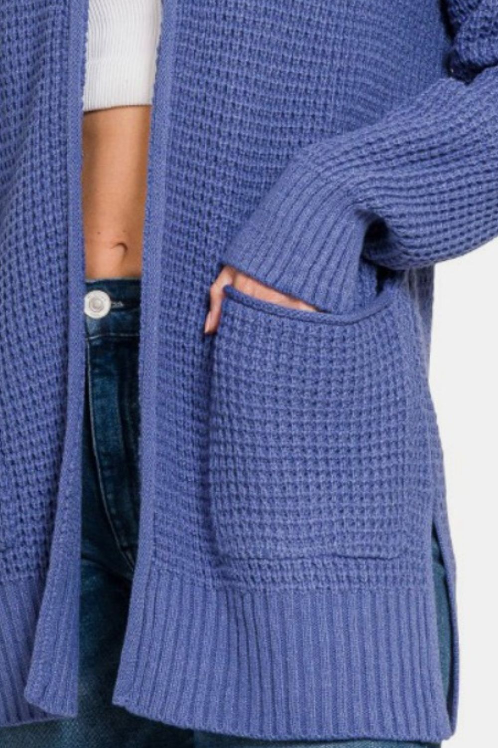 Waffle Open Front Sweater Cardigan, Blue