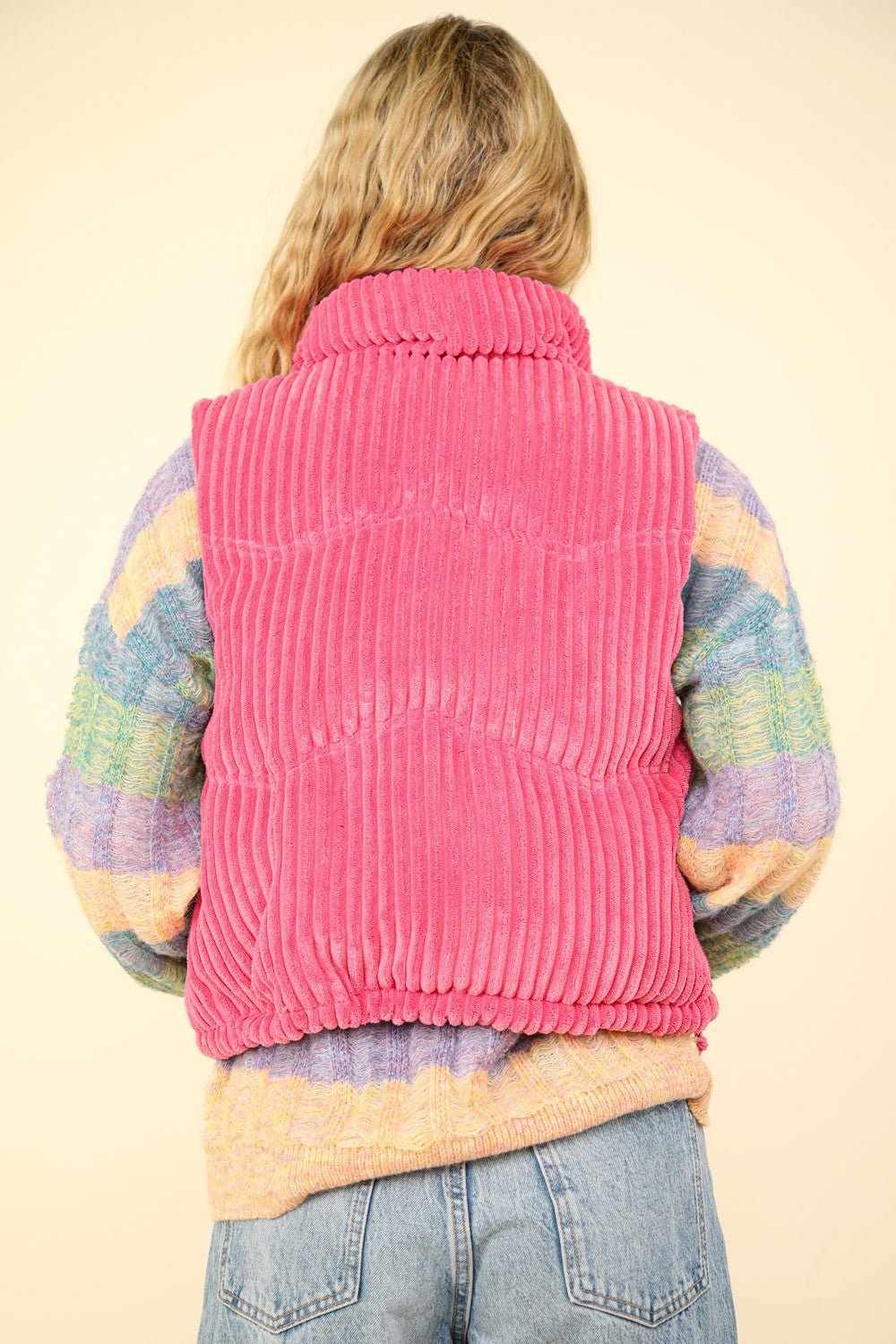 Zip Up Padded Corduroy Puffer Vest, Pink