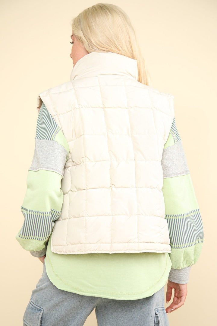 Zip Up Puffer Padded Warm Vest, Ivory