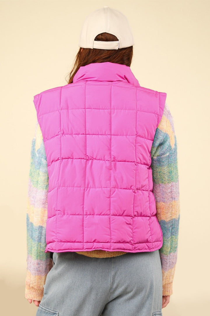 Zip Up Puffer Padded Warm Vest, Pink