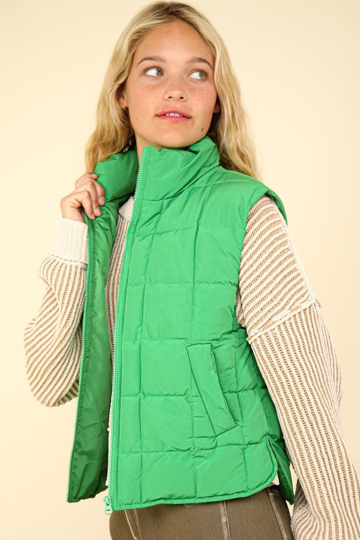 Zip Up Puffer Padded Warm Vest,Green