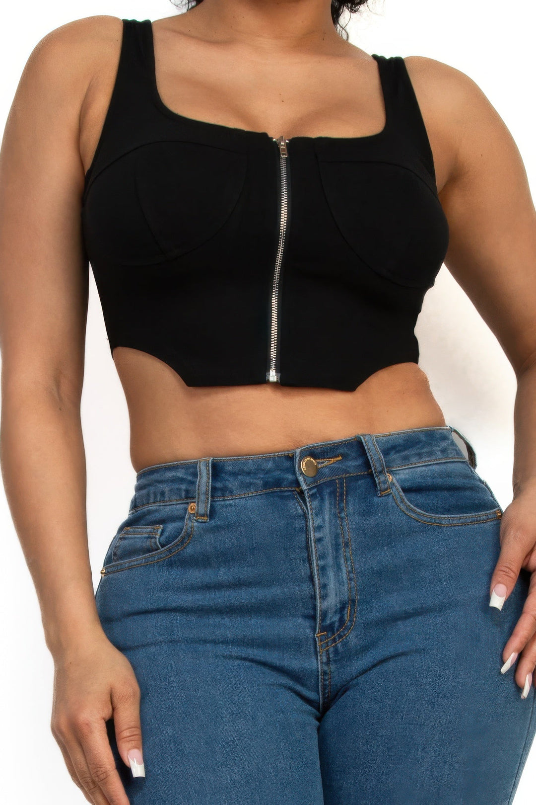 Zip-up square neck crop top