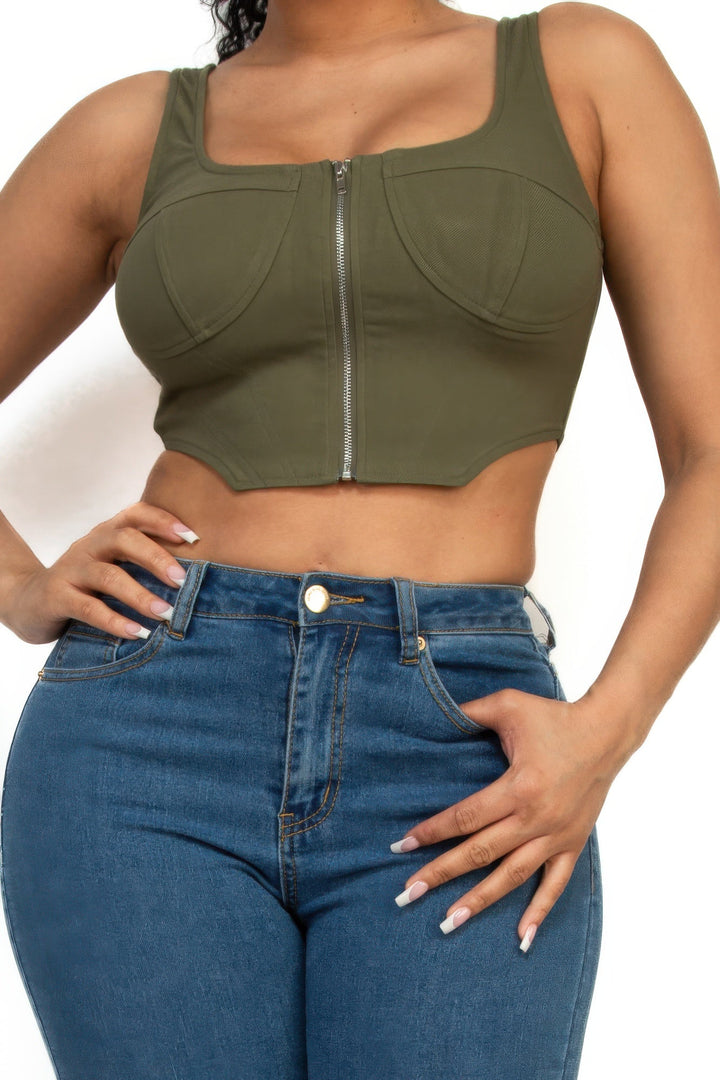 Zip-up square neck crop top