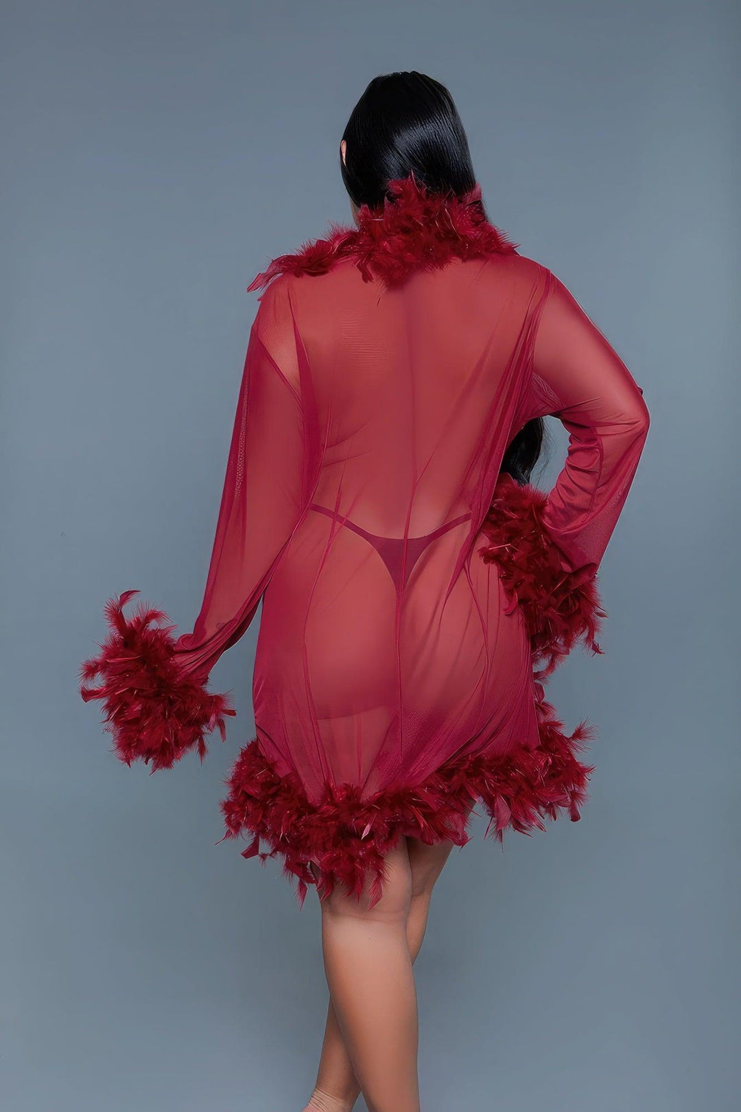 Knee Length Feather Robe With Ribbon Ties - 7Kouture
