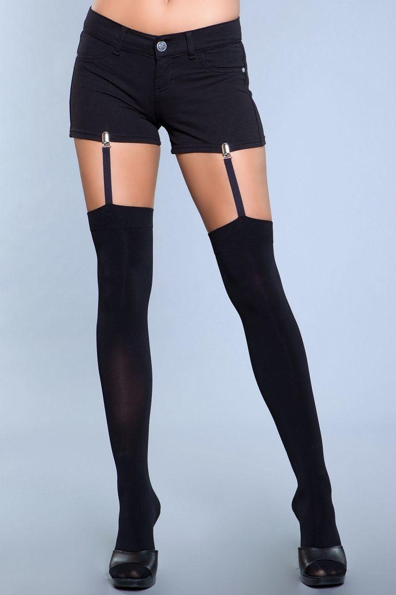 Opaque Thigh Highs With Attached Clip Garter. (shorts Not Included.) - 7Kouture