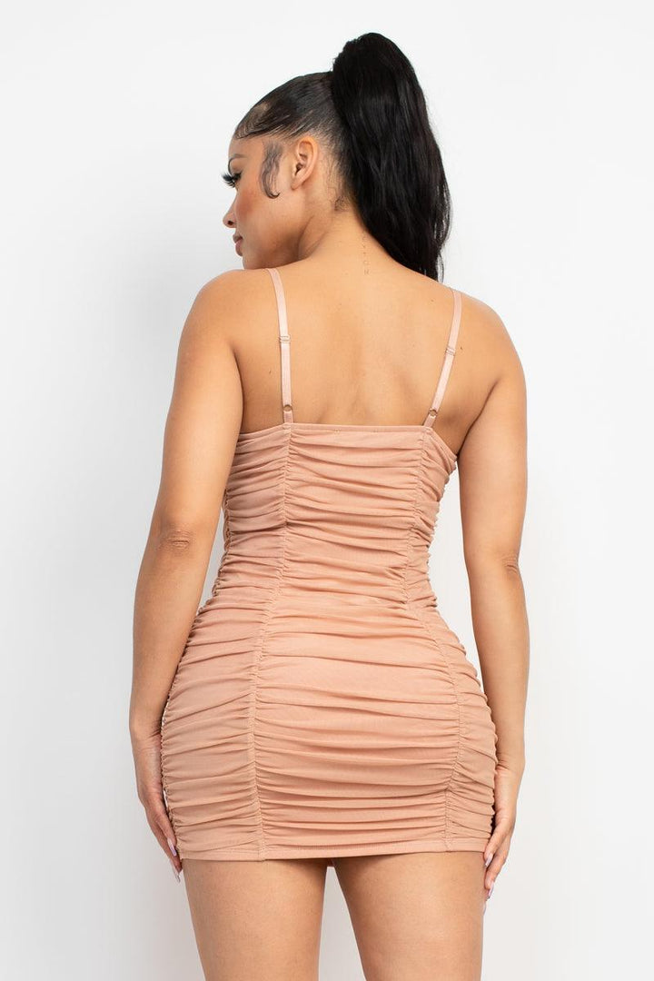 Ruched Scoop Neck Bodycon Dress - 7Kouture