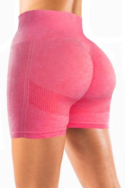 Seamless Scrunch Yoga Shorts, Pink - 7Kouture