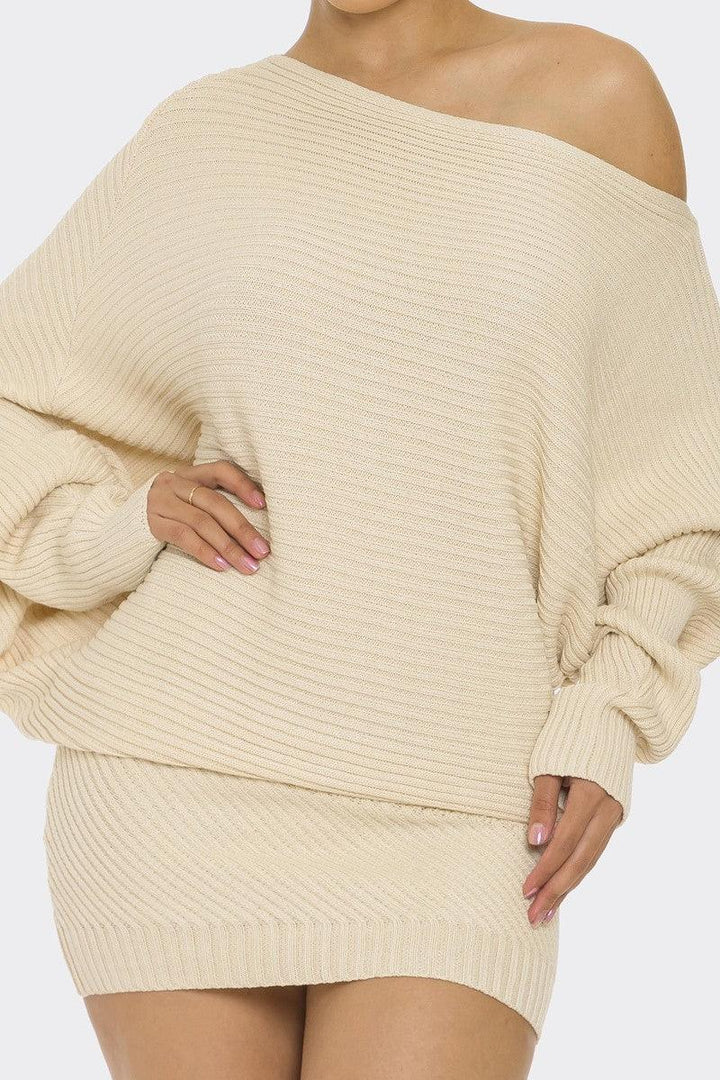 Sweater Mini Dress, Cream - 7Kouture