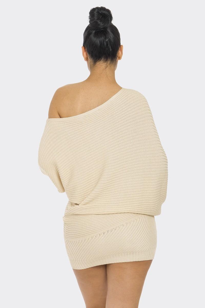 Sweater Mini Dress, Cream - 7Kouture