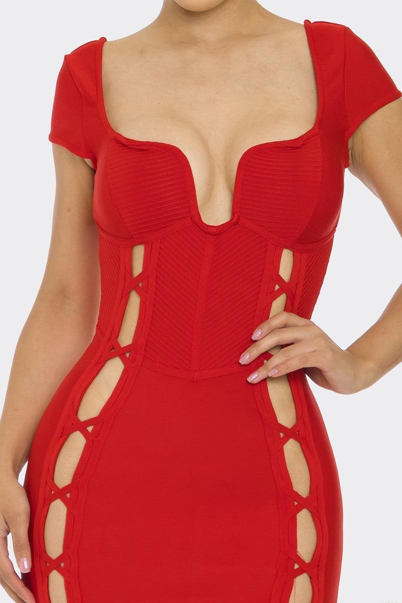 Bandage Midi Dress, Red - 7Kouture