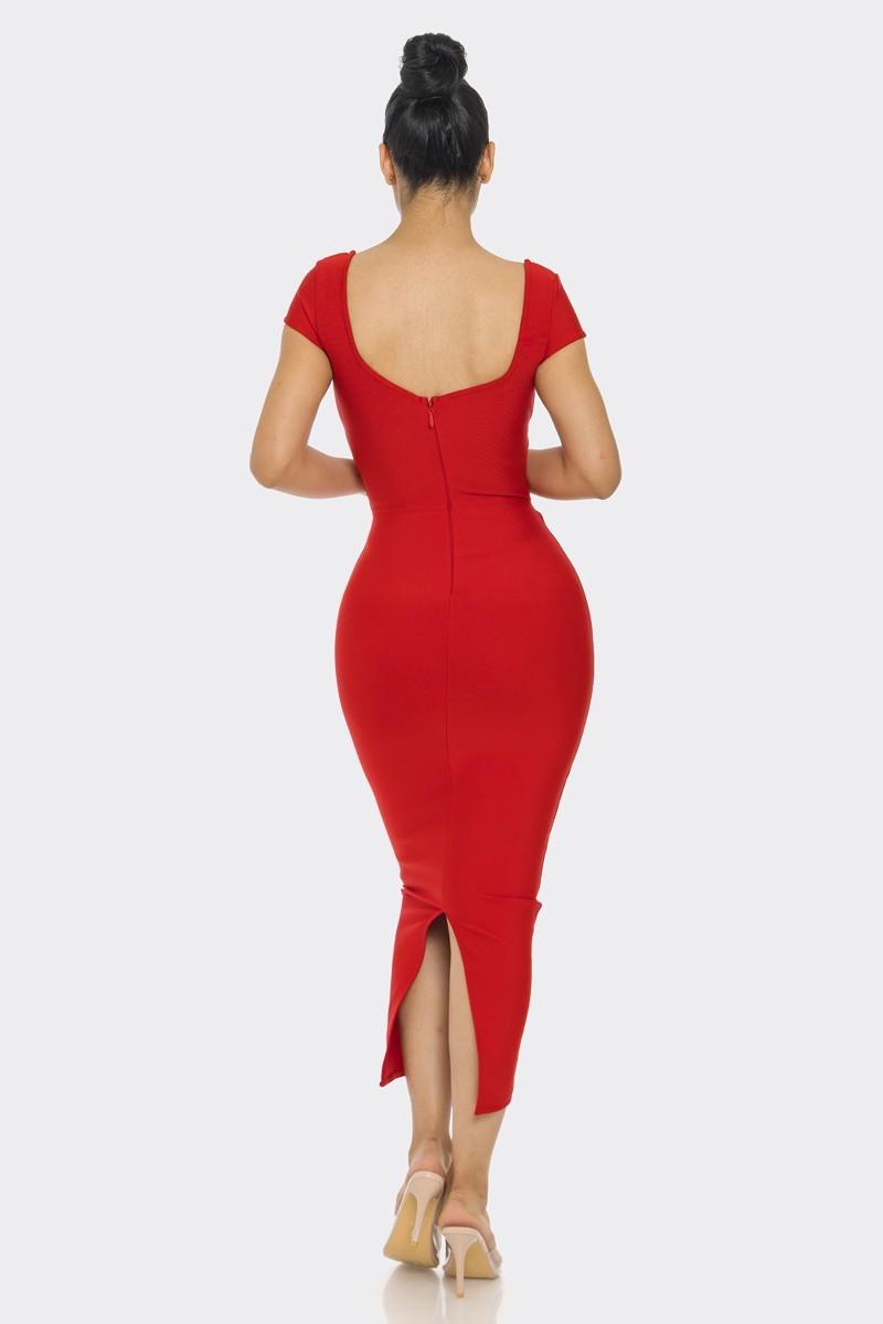 Bandage Midi Dress, Red - 7Kouture