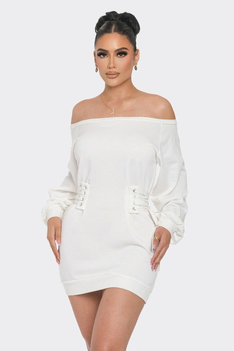 Off Shoulder Mini Dress, White