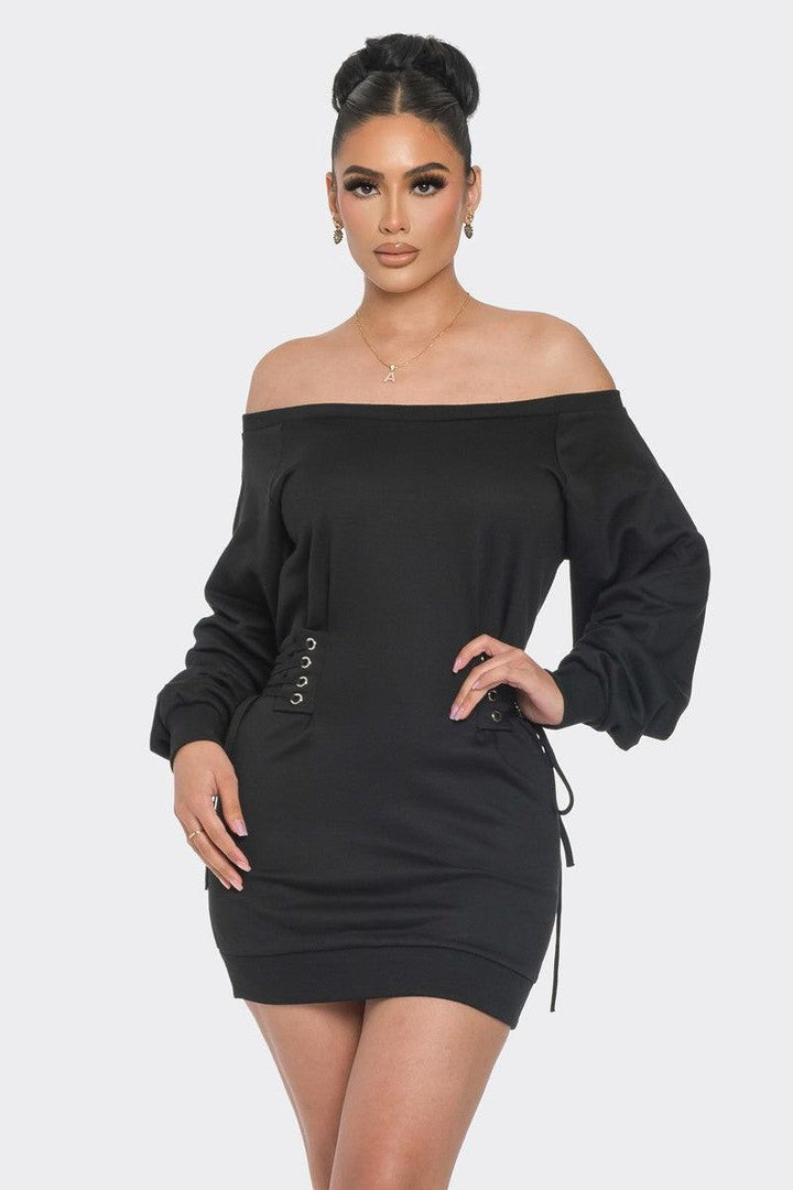 Off Shoulder Mini Dress, Black