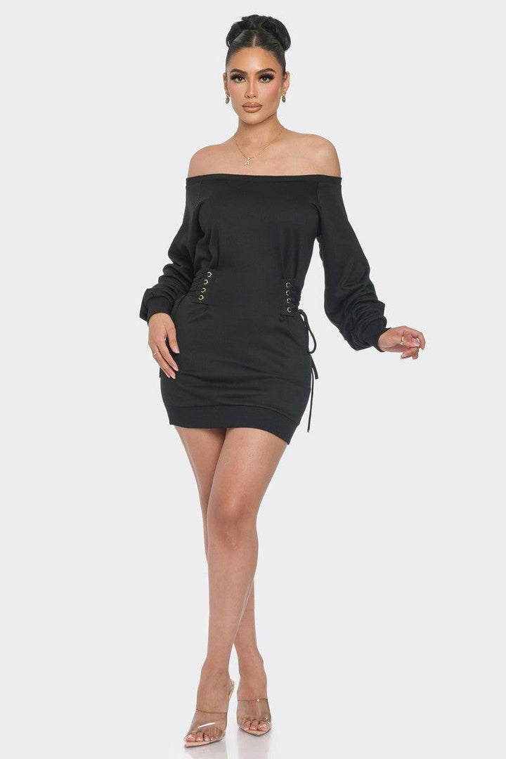 Off Shoulder Mini Dress, Black