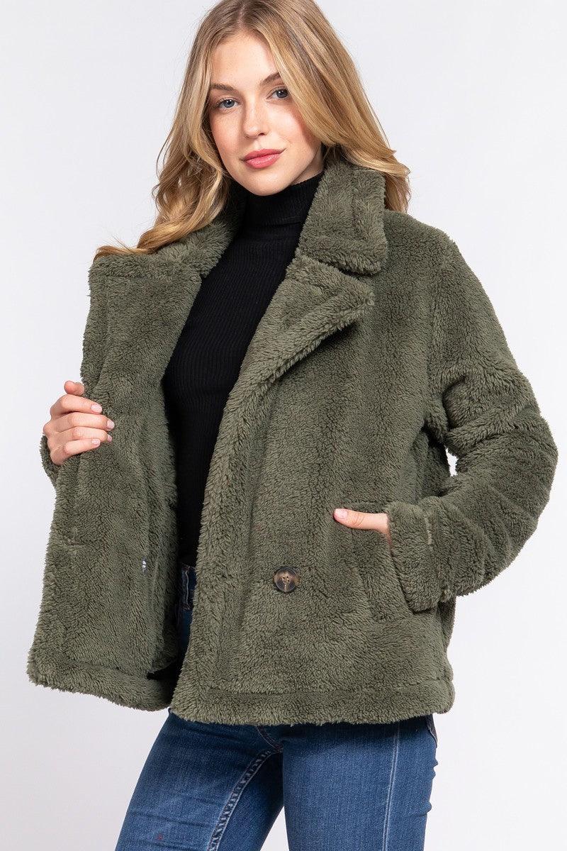Faux Fur Sherpa Jacket, Olive
