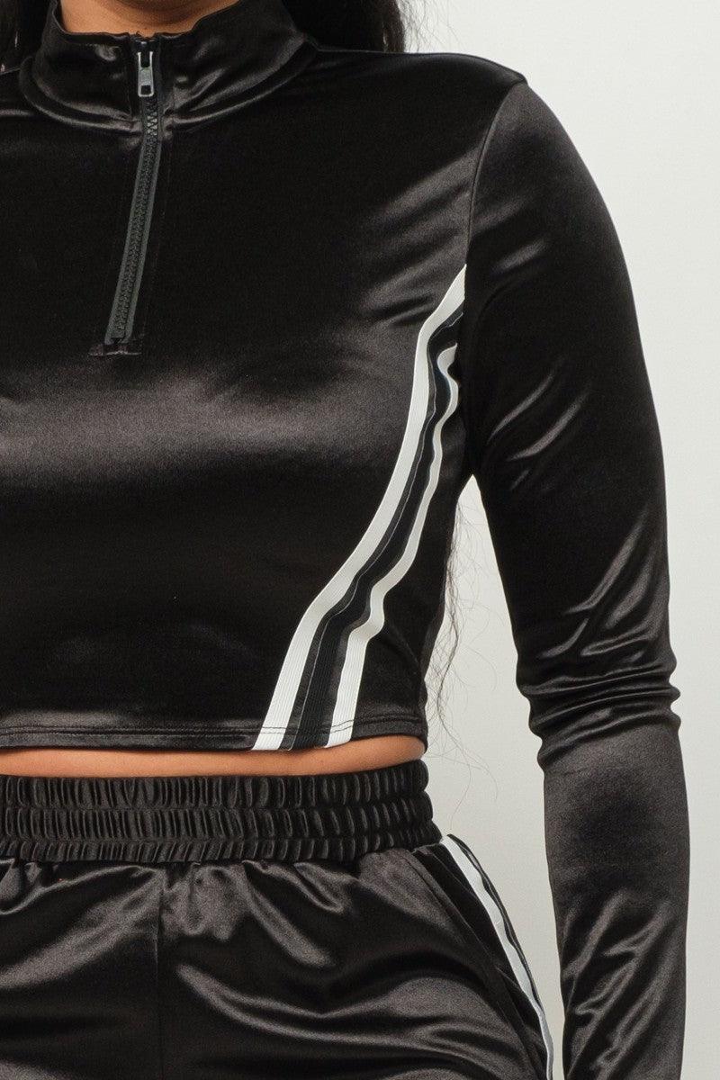 Front Zip Up Stripes Detail Jacket And Pants Set - 7Kouture