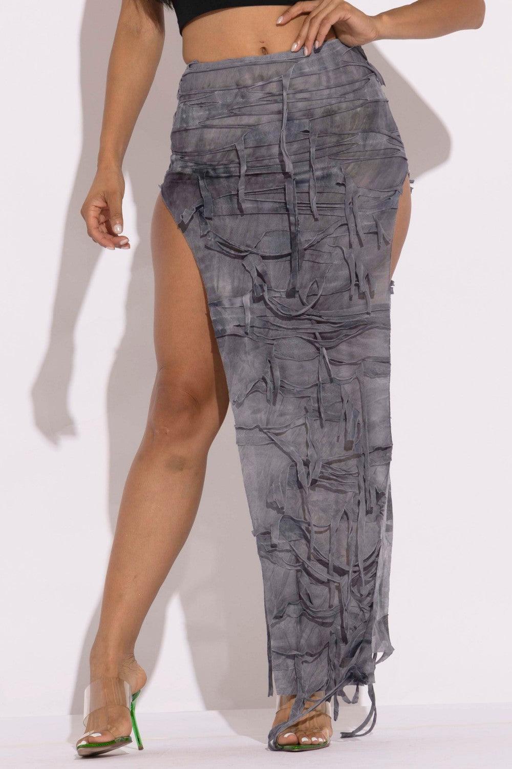 Distressed Thigh Slit Maxi Skirt - 7Kouture
