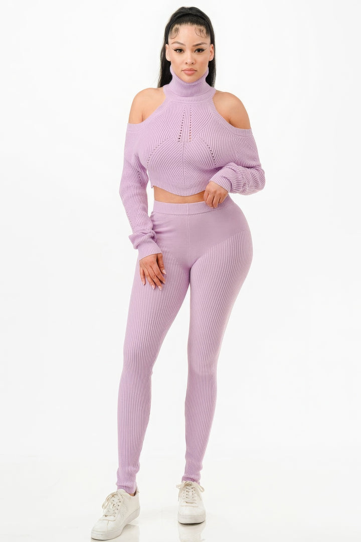 Knit Top & Pants Set, Purple