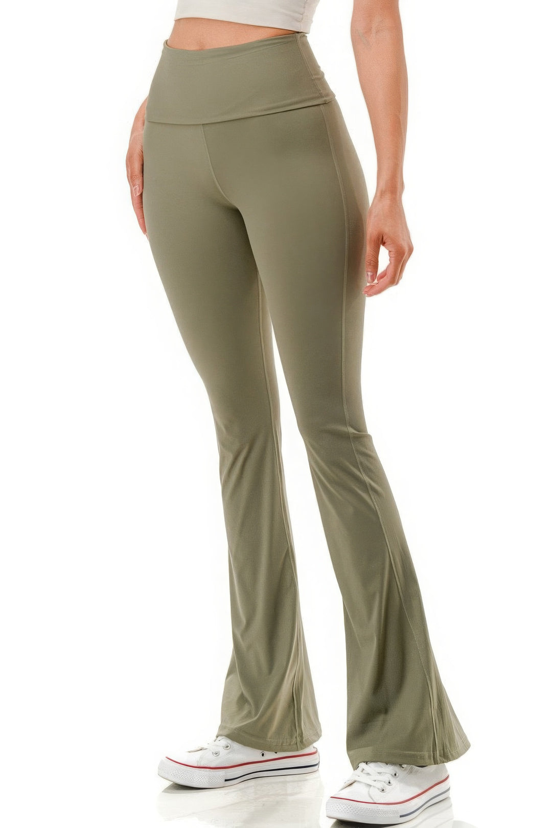 Super High Waist Premium Yoga Flare Pants. Olive