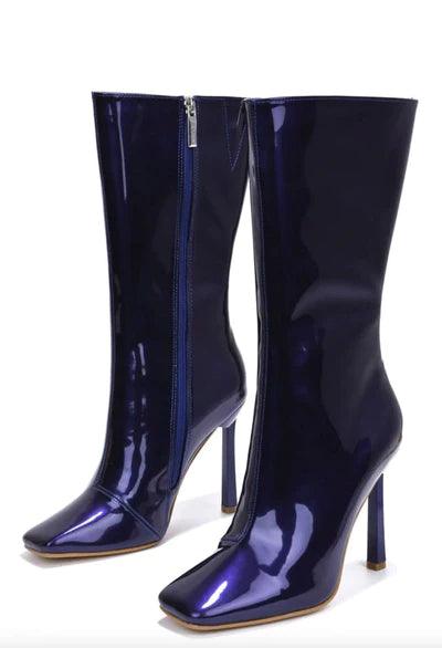 Metallic Deep Purple Patent Leather Boots - 7Kouture