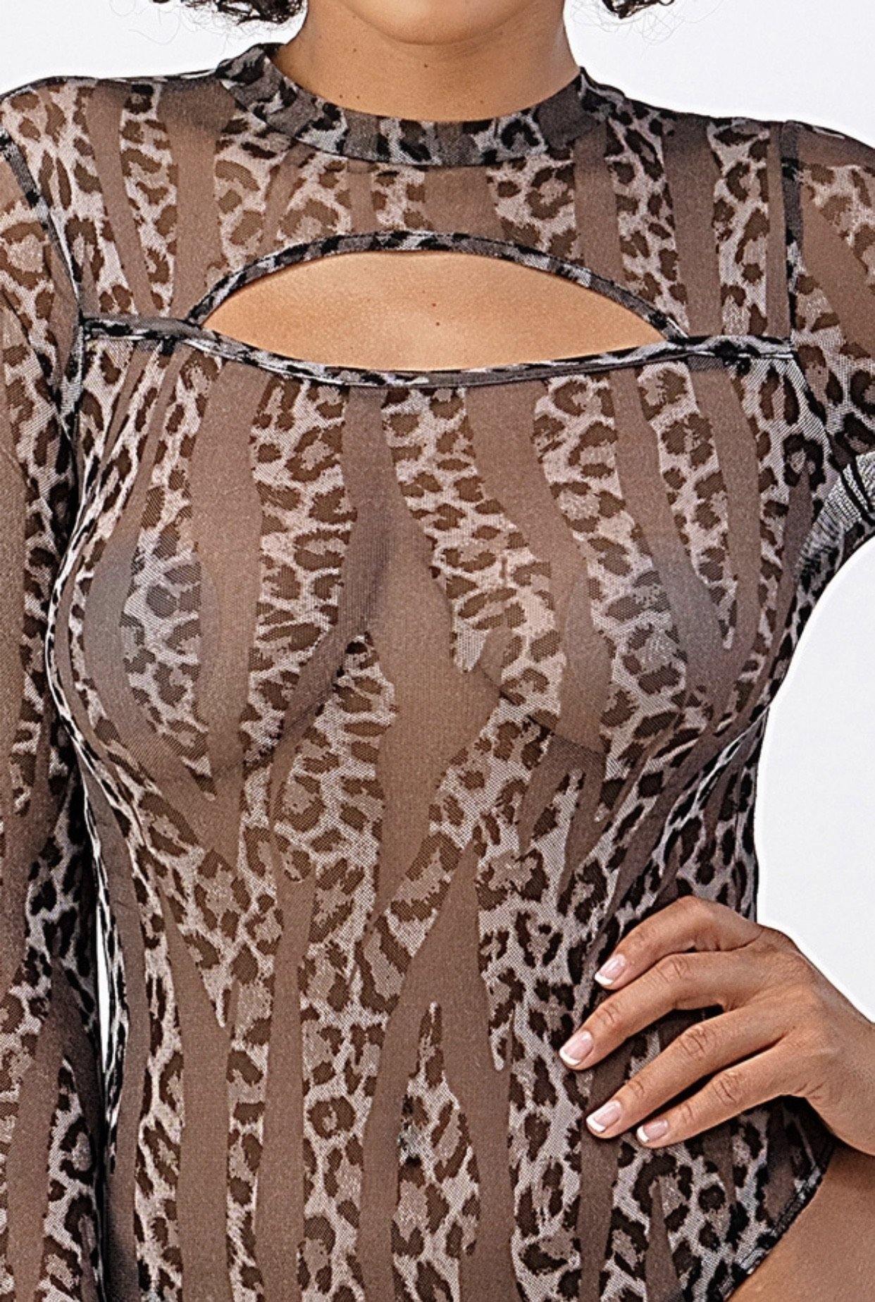 Leopard Print Sheer Bodysuit - 7Kouture