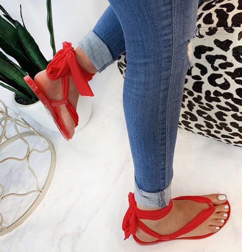 Sexy Red Lace Up Sandal - 7Kouture