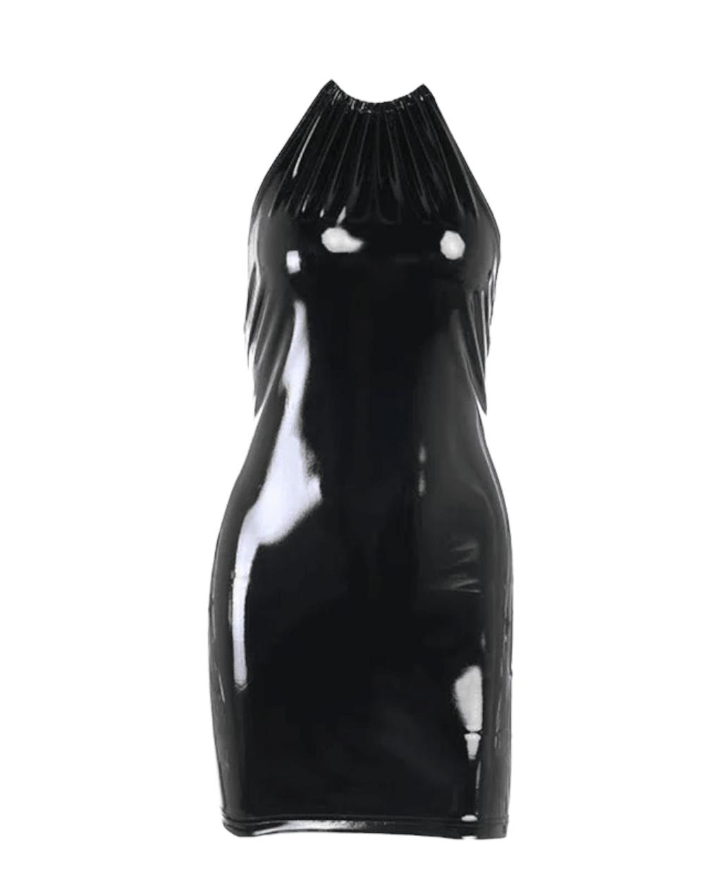 Faux Leather Black Halter Mini Dress - 7Kouture