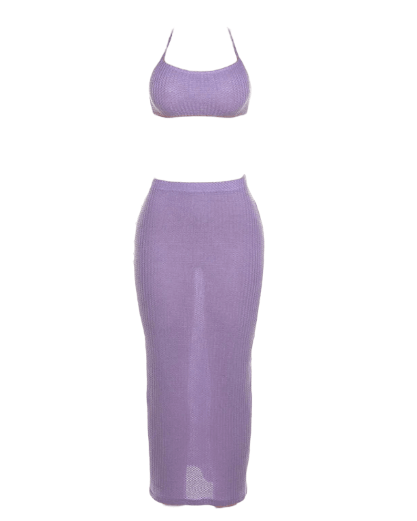 Purple Ribbed 2 Piece Maxi Skirt Set