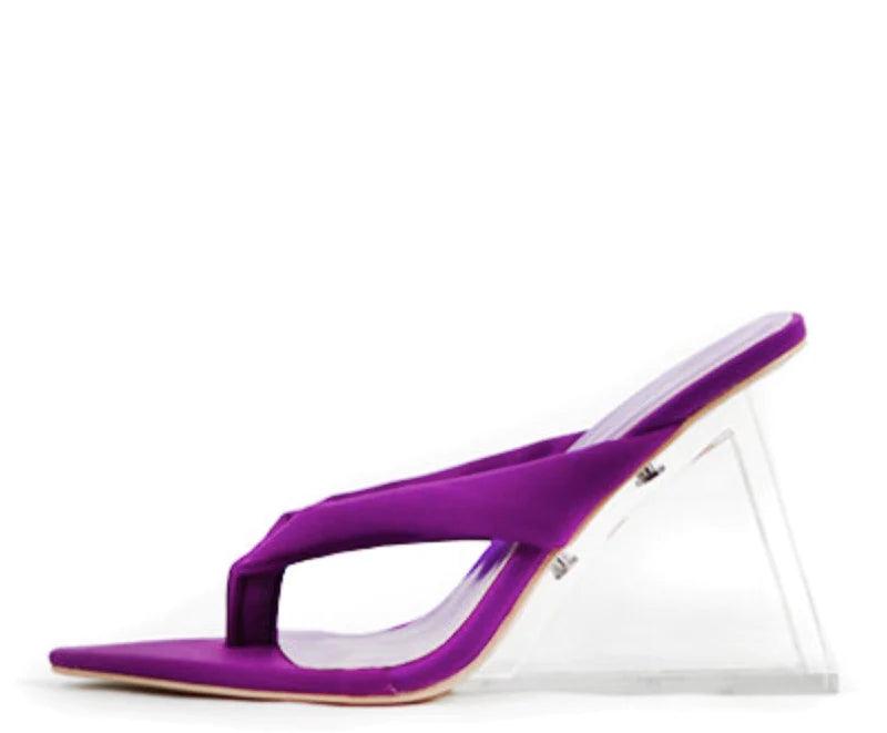 Purple Lycra Clear Wedge Shoe