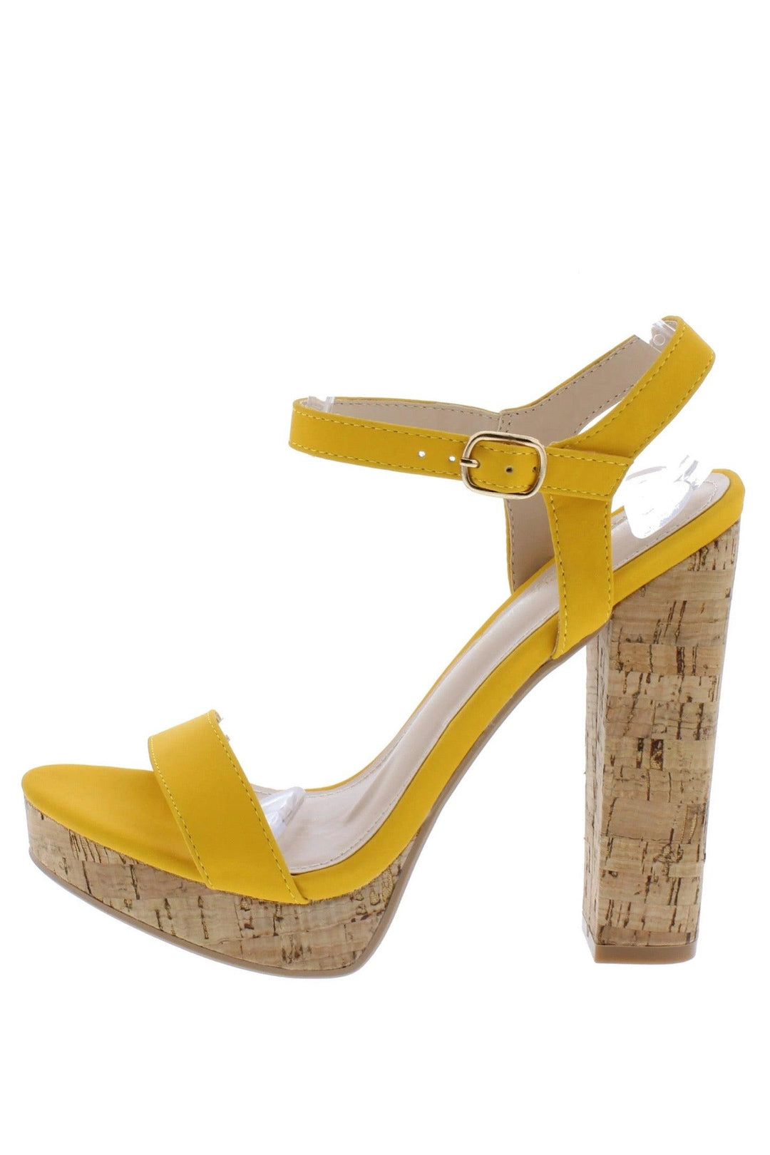 Calabasas Open Toe Cork Heels, Size 8.5 in Mustard - 7Kouture