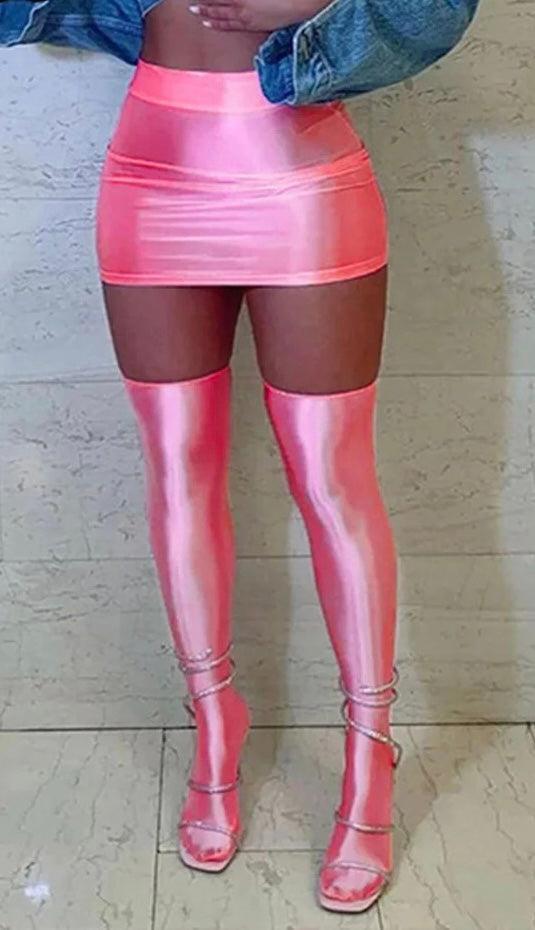 Shiny Bubble Gum Pink Disco mini skirt Set - 7Kouture