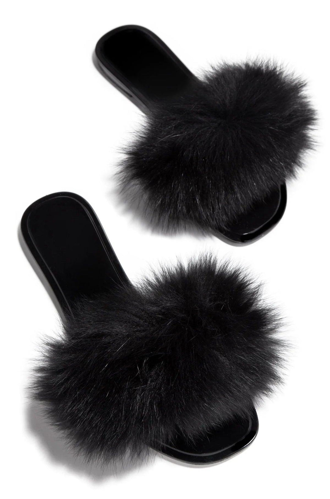 Black Furry Sandals - 7Kouture