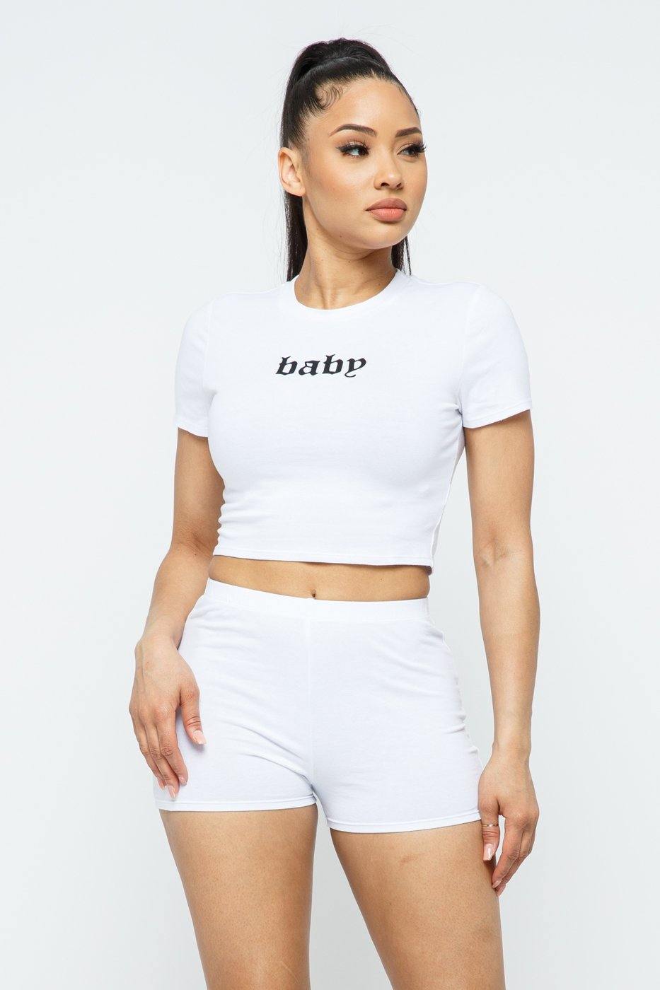 BABE Crop Top and Mini Shorts Set - White - 7Kouture