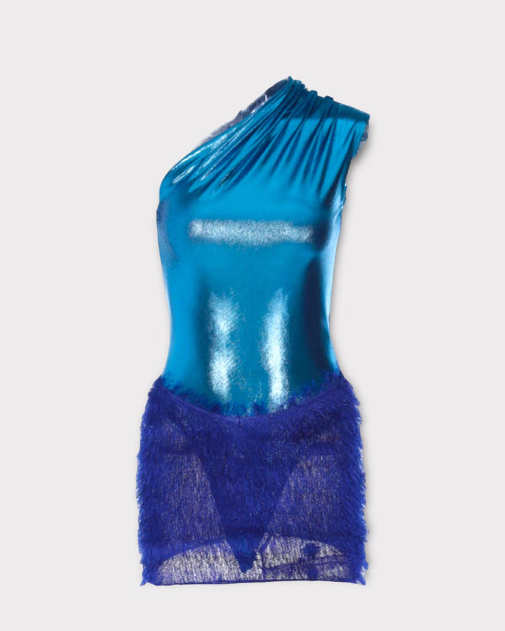 Date Night Metallic Blue Fluffy Skirt Set