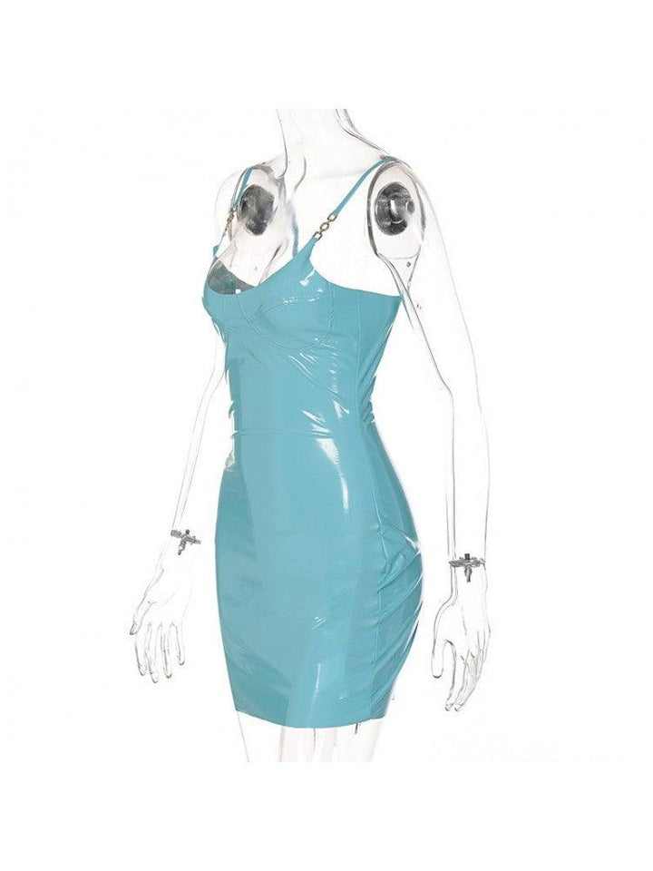 Teal PU Bodycon Dress - 7Kouture