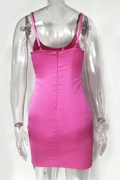 Pink Satin Bodycon Dress - 7Kouture