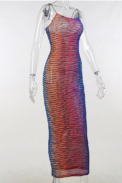 See Through Multicolor Bodycon Beach Dress