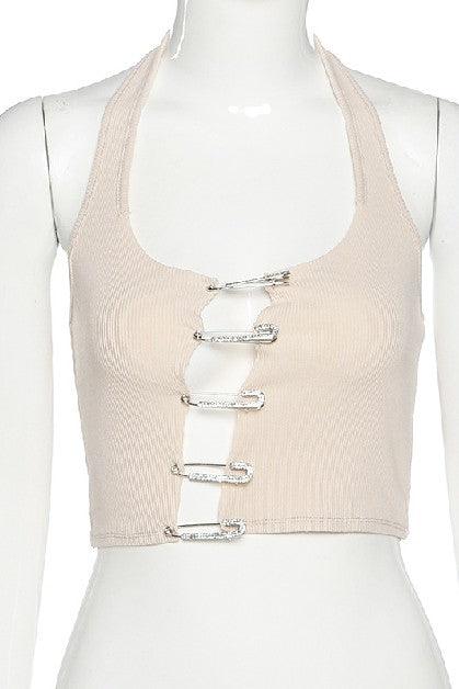 Hollow out rhinestone crop top - 7Kouture